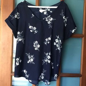 Navy with white flowers ladies top